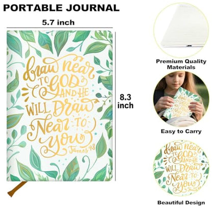 Bible Verse Lined Journal Notebook for Women Men, 200 Pages A5 Hardcover Leather Journals for Writing & Note Taking, Greenery Leaves College Ruled Notebook Diary Notepad, Christian Gifts - color: Multi 1299