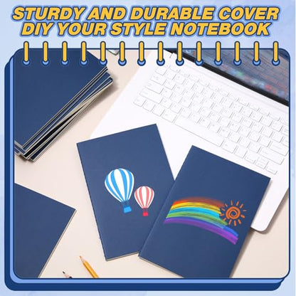 Sabary 72 Pack Kraft Paper Notebook Journals 5.5 Inch x 8.3 Inch A5 Notebook in Bulk Softcover Ruled for Writing Sketch Travel Journal with 60 Pages 30 Sheets (Navy Blue,Line) - color: Navy Blue, style: Line