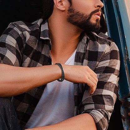 murtoo Mens Bracelet Leather Braided, Brown and Black Leather Bracelet for Men - color: Black, size: 7.48"