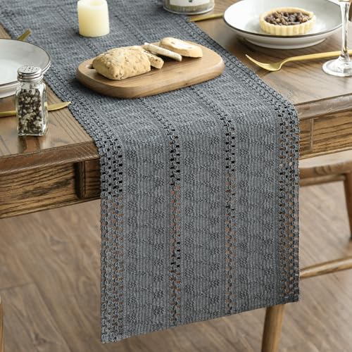 Artoid Mode Dark Grey Farmhouse Woven Rustic Hollow Table Runner, Seasonal Holiday Kitchen Dining Table Decoration for Home Party Decor 12x36 Inch - color: Dark Grey, size: 12" x 36", Table Runner