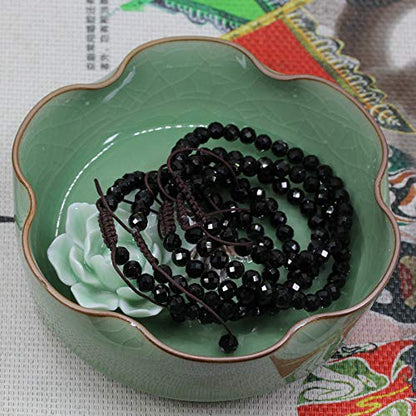 Keleny Natural Gemtone 6mm Round Beads Crystal Adjustable Braided Macrame Tassels Bracelets Unisex - color: Faceted Black Tourmaline