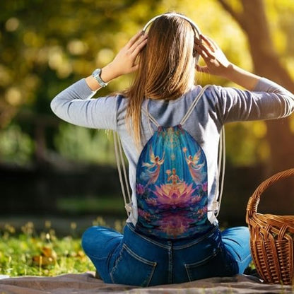 Chakra Yoga And Meditation Zen Lotusfloral Canvas Drawstring Backpack Lightweight String Bag for Sports Gym Travel Swimming Beach 30x40cm