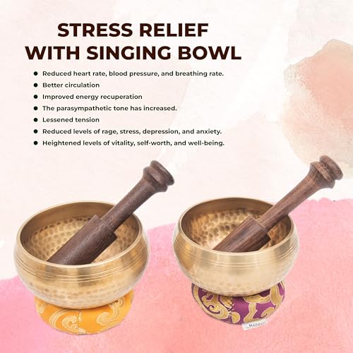 Tibetan Singing Bowl Set - Authentic Cuencos Tibetanos for Sound Healing, Meditation & Chakra Balancing - Includes Cushion, Mallet-Unique Spiritual Gifts for Women and Men (2 Chakra Set) - color: 2 Chakra Set