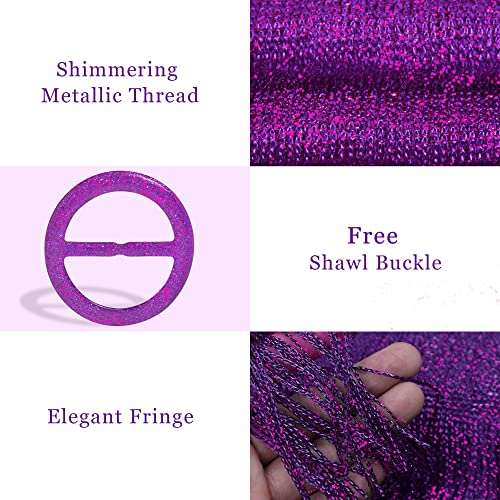 vimate Sparkling Metallic Shawls and Wraps for Evening Party/Wedding/Formal Dresses (With Free Buckle) - color: P#. Purple (With Purple Buckle)