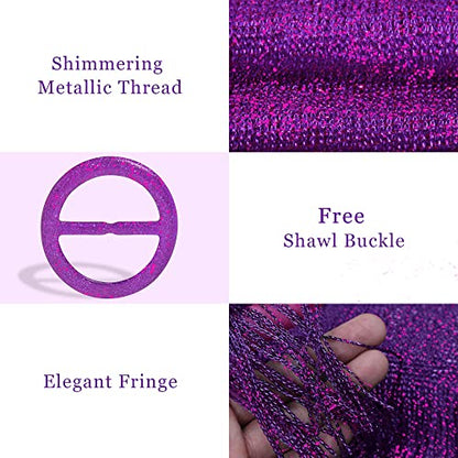 vimate Sparkling Metallic Shawls and Wraps for Evening Party/Wedding/Formal Dresses (With Free Buckle) - color: P#. Purple (With Purple Buckle)