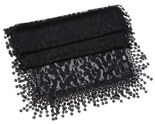 Cindy and Wendy Lightweight Soft Leaf Lace Fringes Scarf Bridal Veils shawl for Women - color: Black-1