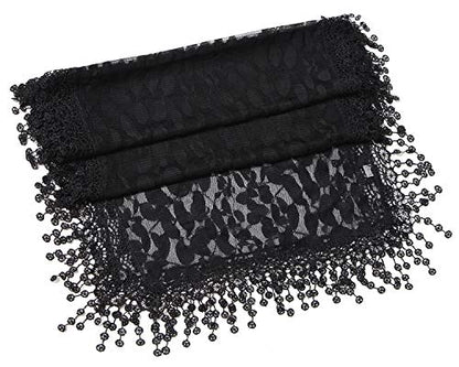 Cindy and Wendy Lightweight Soft Leaf Lace Fringes Scarf Bridal Veils shawl for Women - color: Black-1