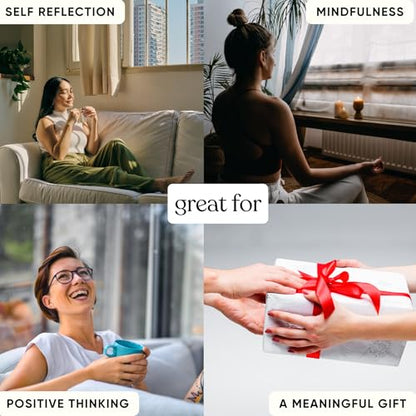 Mindful Moments Daily Affirmation Cards for Women, 106 Positive Inspirational Messages & Self Reflection Journal Prompts, Meditation Cards with Display Stand