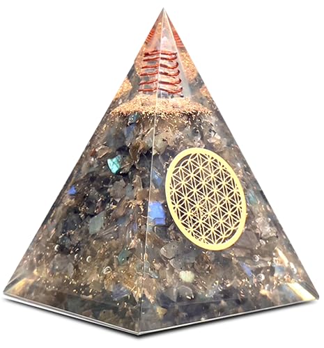 Labradorite Orgone Pyramid Handmade – Orgonite Crystal Pyramid with Copper Coil – Meditation Decor, Spiritual Desk Accent, Chakra Inspired Home & Office Gift - color: Labradorite