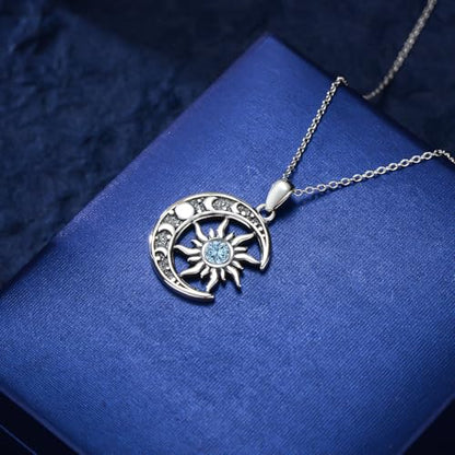 Sun and Moon Necklace 925 Sterling Silver Sun Moon Pendant Gemstone Jewelry Gifts for Women - style: March
