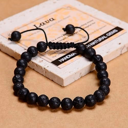 MASSIVE BEADS Handmade Yoga Natural Stone Crystal Healing Power Energy Gifts for Unisex Adult Bracelet Macrame Adjustable - color: Black Lava(Calm), size: 8mm