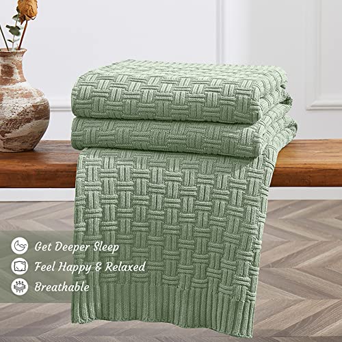 TREELY 100% Cotton Knitted Throw Blanket Couch Cover Blanket(60 x 80 Inches, Light Sage Green) - color: Sage Green, size: Twin (60 in x 80 in)