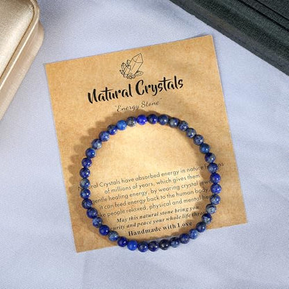 MAIBAOTA Healing Crystal Bracelet for Women Men, 8/4 mm Natural Stone Beaded Bracelets, Jewelry Birthday Gifts, Round Gemstones Stretch Bracelets - color: Blue-Lapis Lazuli, size: 4 mm