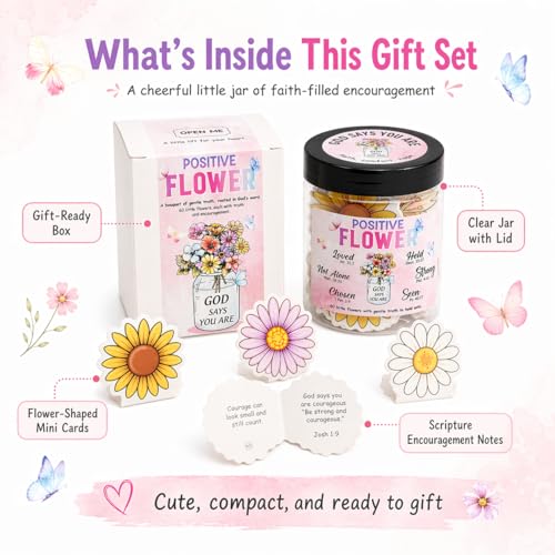 Mothers Day Gifts for Mom from Daughter Son, Positive Flower God Says You Are Jar – 60 Encouragement Bible Verses, Religious Christian Gifts for Women Mom Grandma Mother in Law Wife Daughter Friends - color: PST Flower God Says Jar