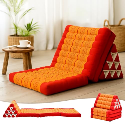 Leewadee 3-Fold Mat with Triangle Cushion – Comfortable TV Pillow, Foldable Mattress with Cushion Made of Eco-Friendly Kapok, 67 x 21 inches, Orange red - color: Sf02 - Orange, size: 3 seating segments