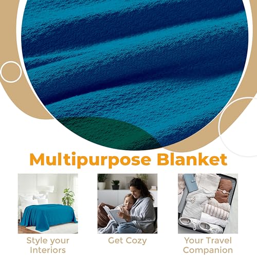 Superior Waffle Weave Cotton Blanket, for Picnic, Beach, Traveling or Camping, Comfy Blanket, Bedroom Decor, Essentials, Cover for Bed, Couch, Lounging, Honeycomb Knit, Throw, Azure