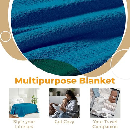 Superior Waffle Weave Cotton Blanket, for Picnic, Beach, Traveling or Camping, Comfy Blanket, Bedroom Decor, Essentials, Cover for Bed, Couch, Lounging, Honeycomb Knit, Throw, Azure