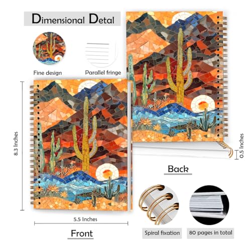 XUNLURY Western Stained Glass Cactus Desert Notebook, Boho Sunset Western Journal, Abstract Jigsaw Puzzle Journal, Vibrant Southwestern Hardcover Spiral Notebook, 5.5x8.3 Inch - color: Color_9