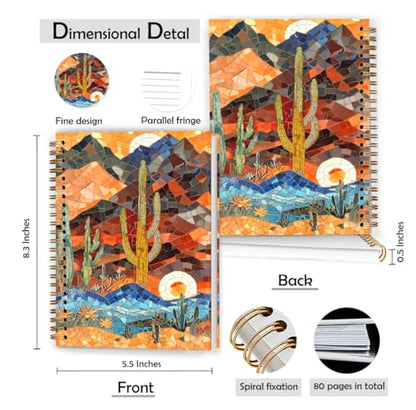 XUNLURY Western Stained Glass Cactus Desert Notebook, Boho Sunset Western Journal, Abstract Jigsaw Puzzle Journal, Vibrant Southwestern Hardcover Spiral Notebook, 5.5x8.3 Inch - color: Color_9