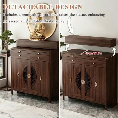 Personal Shrine Altar Table, Solid Wood Frame Buddhist Altar Cabinet, Meditation Prayer Table with Drawer (Brown, 118cm/46.6in) - size: 118cm/46.6in