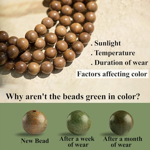 Natural Green Sandalwood 108 Mala Bead Necklace Buddhist Prayer Beads for Meditation or Yoga - style: Handcarved Lotus