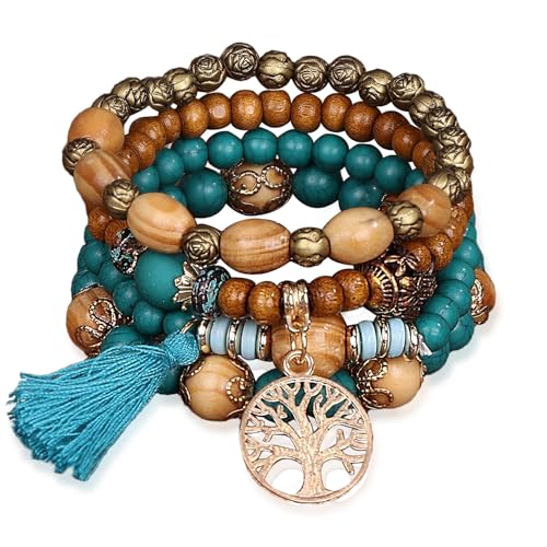 Stackable Stretch Bracelets for Women Tree of Life Bead Bracelet Boho Jewelry - color: 1-Tree-Blue
