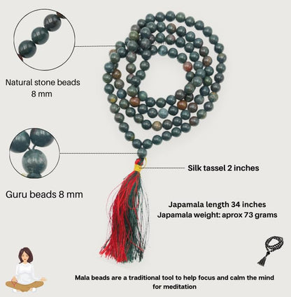GEMSCITE Japa Mala 108 Prayer Beads Perfect for Meditation Spiritual Mala Necklace & Wrist Mala Bracelet - color: Bloodstone, size: Without Knots