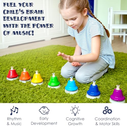 Desk Bells for Kids | Educational Music Toys for Toddlers 8 Notes Colorful Hand Bells Set | Kids Musical Instrument with 15 Songbook | Great Birthday Gift for Children