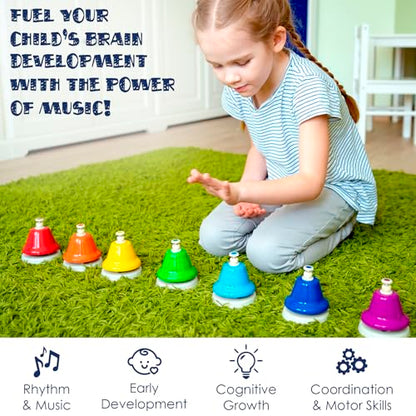 Desk Bells for Kids | Educational Music Toys for Toddlers 8 Notes Colorful Hand Bells Set | Kids Musical Instrument with 15 Songbook | Great Birthday Gift for Children