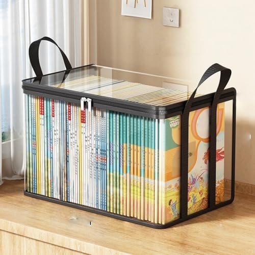 2 PCS Large Storage Transparent Box - Duty Space-180° Flip Cover Heavy, Saving Organizer for Books/Clothes/Documents (Black) - color: Black