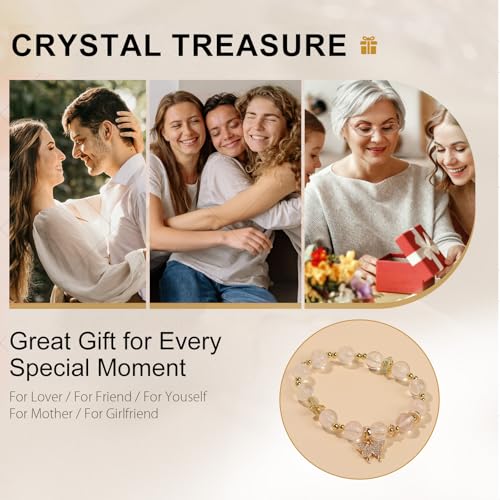 Natural Bead Bracelet 10mm Healing Crystal Bracelet for Women & Men Feng Shui Good Luck Meditation Buddhist Jewelry Handmade Stone Beaded Jewelry for Gift - color: Clear