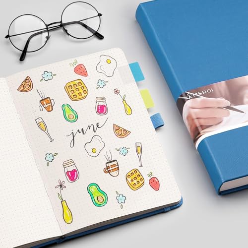EMSHOI Dotted Journal Notebook, 256 Pages, 120 GSM Thick Paper, A5 Small 5.75"x8.38", PU Leather Hardcover, 5mm Dot Grid Notebook for Journaling, Planning, Drawing, Writing, Light Blue - color: LightBlue, size: A5-Dotted