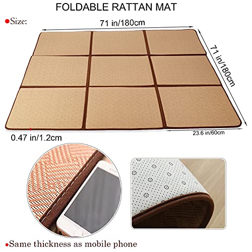 Nisorpa 71'' x 71'' Japanese Rug Tatami Rug Mat 0.47'' Thick Japanese Floor Mattress Rattan Non-Slip Breathable Memory Foam Area Rug Bedroom Tatami Mat, Brown - color: Brown