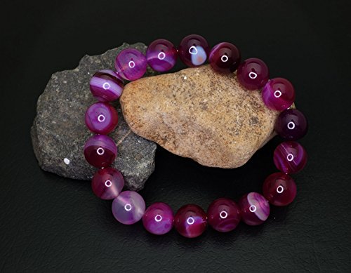 Falari 10mm Natural Semi Precious Gemstone Stretch Bracelet Unisex - color: Fuchsia Agate