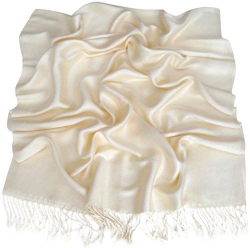 CJ Apparel Solid Color Tassels Design Nepalese Shawl Scarf Wrap Stole Throw Head Wrap Pashmina Gift Hand Made in Nepal New - color: Off White A1090