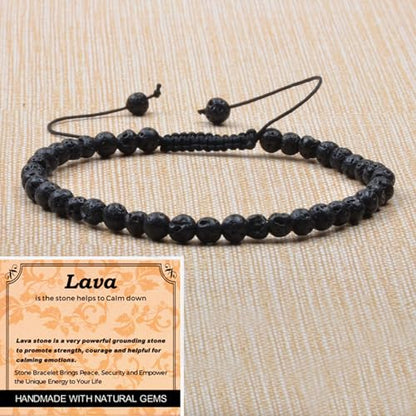 MASSIVE BEADS Handmade Yoga Natural Stone Crystal Healing Power Energy Gifts for Unisex Adult Bracelet Macrame Adjustable - color: Black Lava(Calm), size: 4mm