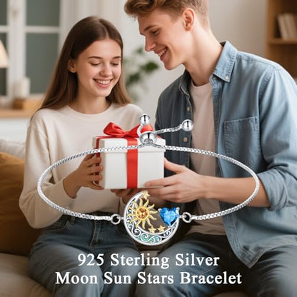 925 Sterling Silver Moon and Sun Star Adjustable Link Bracelet for Women with 12 Month Birthstone Birthday Jewelry - style: 12 - Dec.