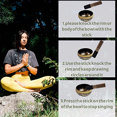 Tibetan Singing Bowl Set with Mallet & Cushion- Meditation Sound Bowl for Chakra Healing, Yoga, Zen Garden(4inch)