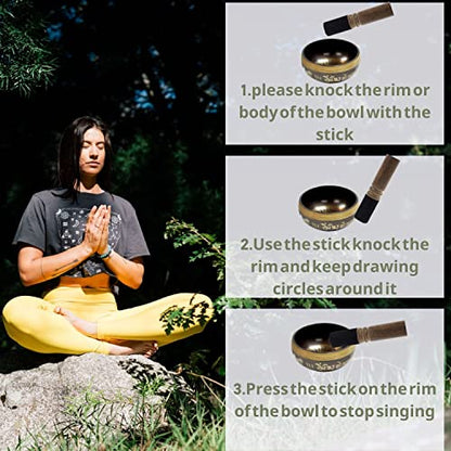 Tibetan Singing Bowl Set with Mallet & Cushion- Meditation Sound Bowl for Chakra Healing, Yoga, Zen Garden(4inch)