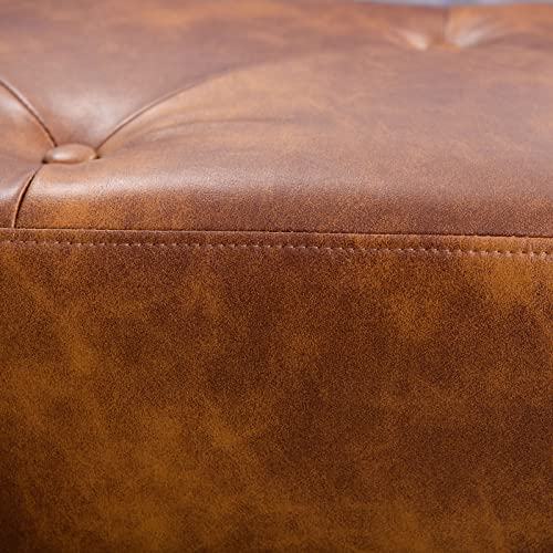 Furnimart Faux Leather Bench Ottoman, Tufted Button Bedroom Benches Footrest Stool in Solid Wood Legs, Long and Dining Bench, Indoor Bench for Entryway Living Room Bedroom (Leather-DustYellow) - color: Leather-dustyellow