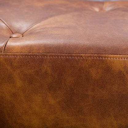 Furnimart Faux Leather Bench Ottoman, Tufted Button Bedroom Benches Footrest Stool in Solid Wood Legs, Long and Dining Bench, Indoor Bench for Entryway Living Room Bedroom (Leather-DustYellow) - color: Leather-dustyellow