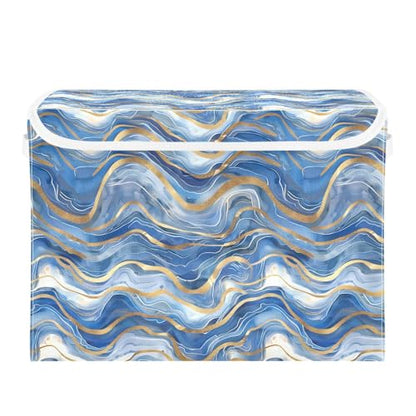 senya Large Storage Bins with Linen Collapsible Foldable Storage Cubes Fabric Closet Organizer Containers Box with Flip-Top Lid Home Bedroom Office 16.7 x 12.6 x 11.8in (Blue Gold) - color: Blue Gold
