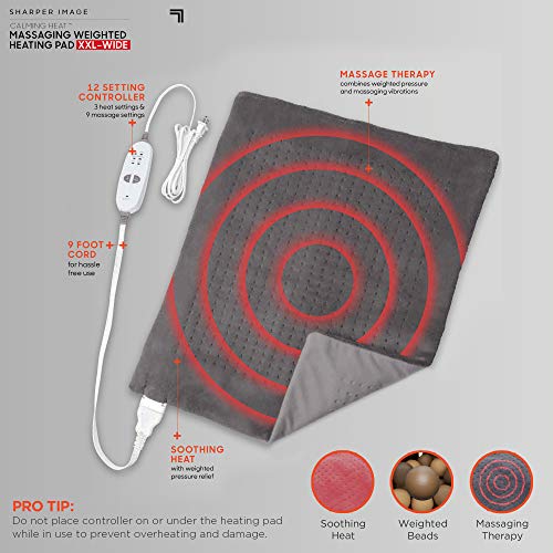 Calming Heat XXL Wide Massaging Vibrations Weighted Heating Pad by Sharper Image | Auto Shut-Off Feature, Gift for Holidays, Women & Men | 3 Heat, 9 Massage, 20” x 24”, 5 lbs - size: 27 Combinations- 20” x 24”, 5 Pound