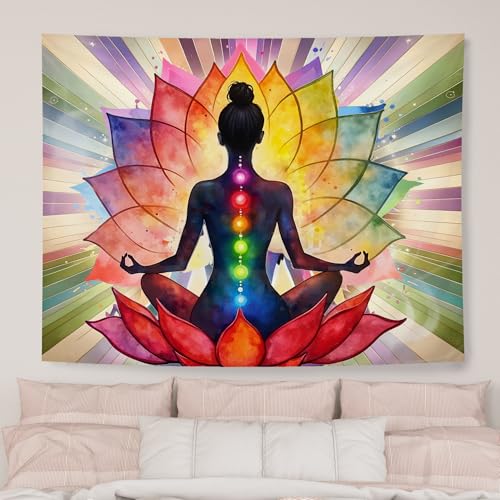 AQYIP Colorful Seven Chakra Tapestry, Zen Yoga Meditation Spiritual Tapestry Decorative, Mandala Indian Hippie Chakra Wall Tapestries Blanket Decor for Yoga Room Zen Office, 50x60 Inch - color: 3 - colorful