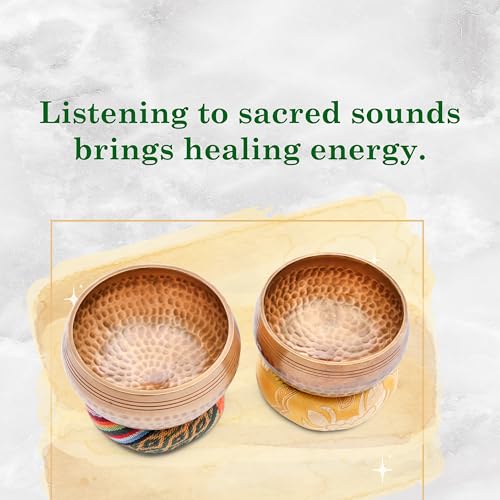 Tibetan Singing Bowl Set - Authentic Cuencos Tibetanos for Sound Healing, Meditation & Chakra Balancing - Includes Cushion, Mallet-Unique Spiritual Gifts for Women and Men (2 Chakra Set) - color: 2 Chakra Set