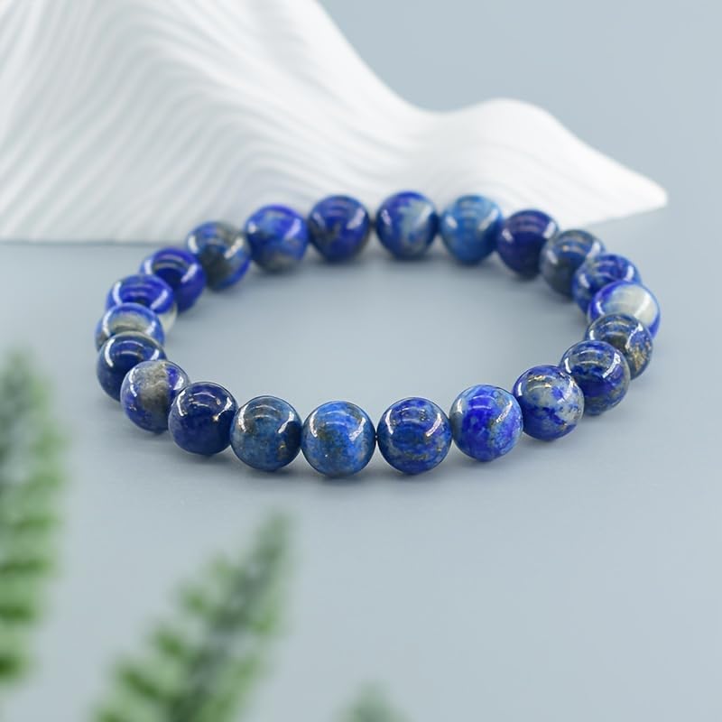 Natural Stone Beaded Bracelets for Women Men - 8MM Semi-Precious Stones Bracelets Adjustable Crystal Beads Stretch Bracelet - color: Lapis Lazuli-1