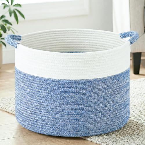 Artfeel 100L Large Cotton Rope Basket, Decorative Woven Blanket Storage for Living Room, Boho Toy Storage & Toy Box for Kids, Versatile Laundry Basket & Nursery Hamper for Blankets(DenimBlue) - color: DenimBlue, size: 100l