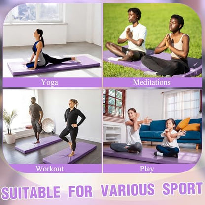 Lyrow 3 Inch 72"x 24" Thick Foldable Yoga Mat with Carry Strap, Non-slip Portable Foam Gym Mat for Yoga, Pilates and Stretching - color: Lavender Purple