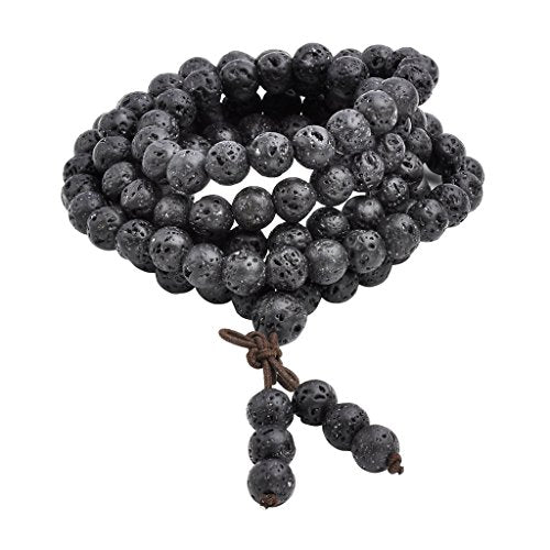 Jovivi 6mm 8mm Natural Lava Rock Stone Healing Gemstone 108 Prayer Beads Tibetan Mala Bracelet Necklace - color: 8mm Beads