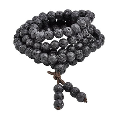 Jovivi 6mm 8mm Natural Lava Rock Stone Healing Gemstone 108 Prayer Beads Tibetan Mala Bracelet Necklace - color: 8mm Beads